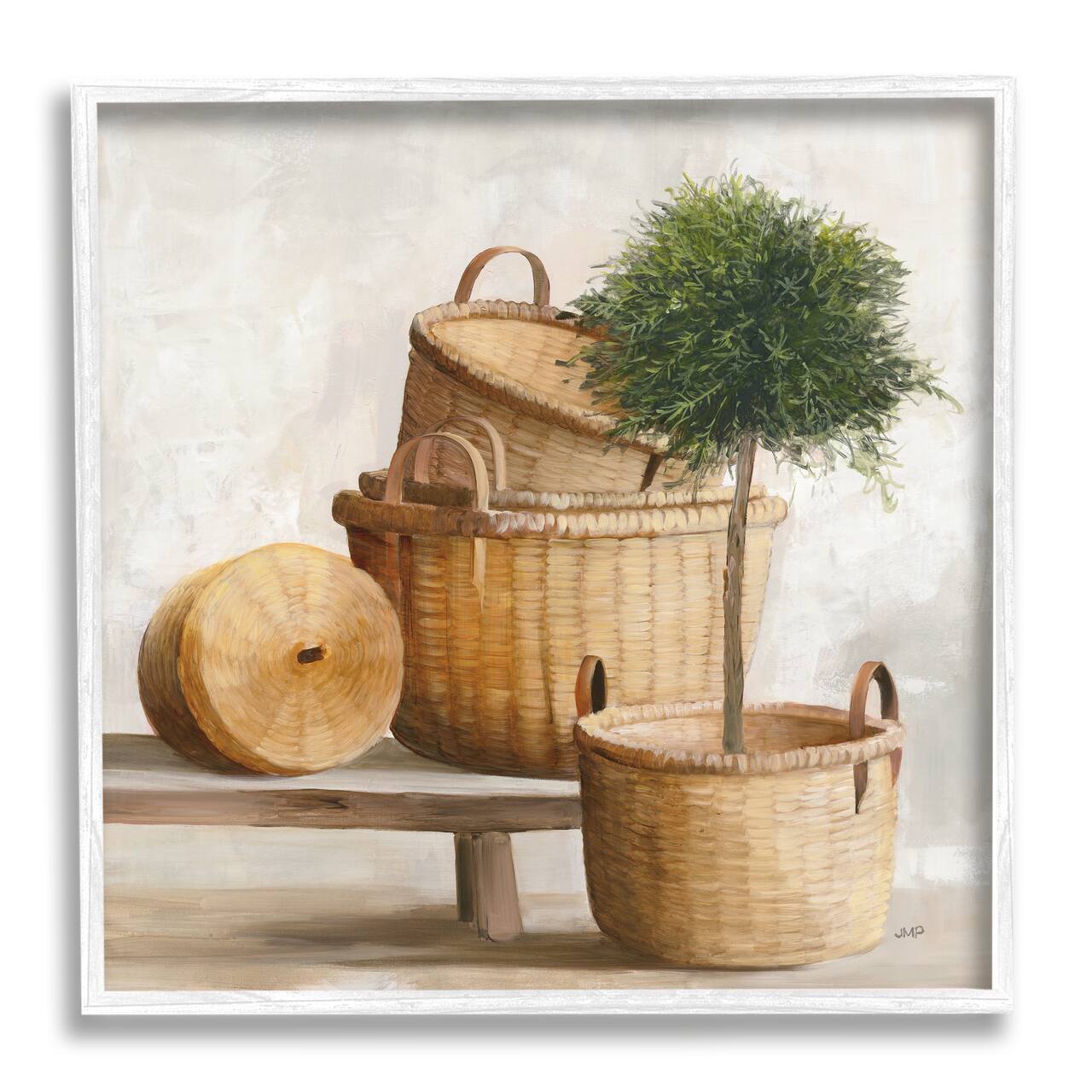 Stupell Industries Traditional Whicker Baskets Stacked Still Life Painting Framed Wall Art